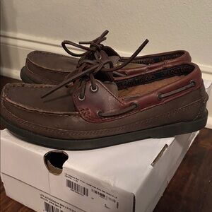 Life outdoors, genuine leather men’s two eyelet boat shoe dark brown size 8
